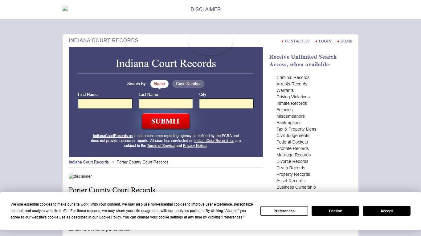 Porter County Court Records IndianaCourtRecords.us