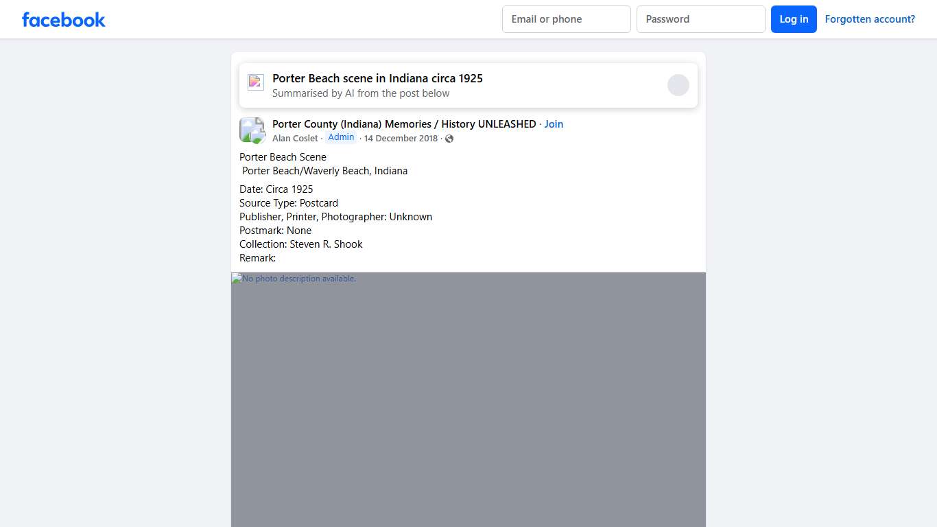Porter County (Indiana) Memories / History UNLEASHED Porter Beach Scene Facebook