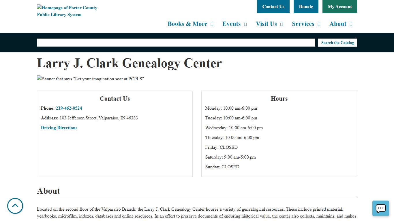 Larry J. Clark Genealogy Center Porter County Public Library System